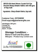 Ghasitaram Gifts Jaiccha Rakhi for Brother Rakhis Online - BRS25-024-Hand Woven Crystal Evil Eye Bracelet Bhaiya Bhabhi Rakhis with 400 gms of Kaju