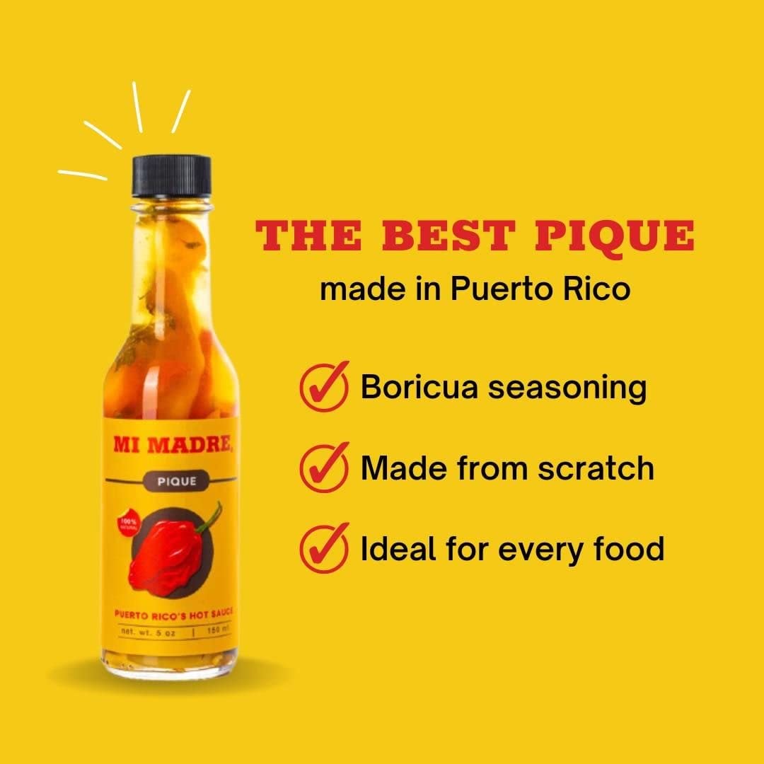 Mi Madre Pique Hot Sauce, Handcrafted in Puerto Rico, 100 Percent Natural, 5 Ounce (Pack of 12)