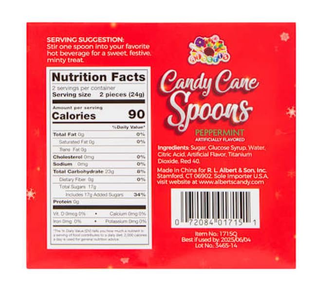 Peppermint Edible Candy Cane Spoons, 24 Count, 6 Boxes of 4 Spoons Each, Holiday Drink Stirrers, Stocking Stuffers