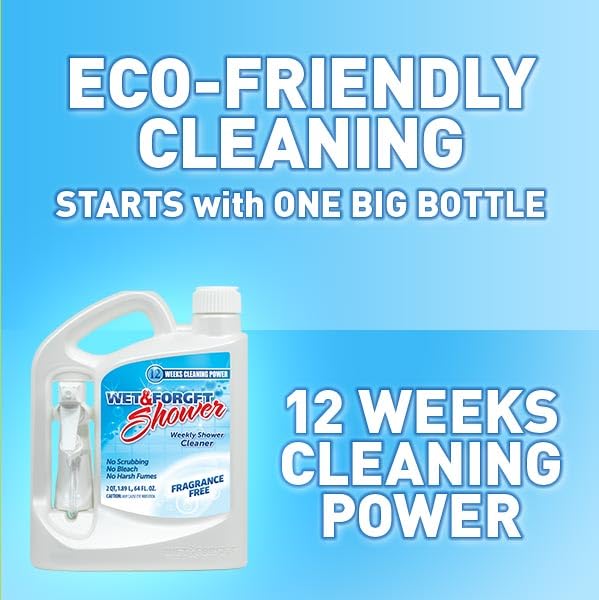 Wet & Forget Shower Cleaner Spray, Fragrance-Free Weekly Bathroom Cleaner, No Scrubbing Needed, Bleach-Free, Multi-Surface Bathroom Spray, Cleaning