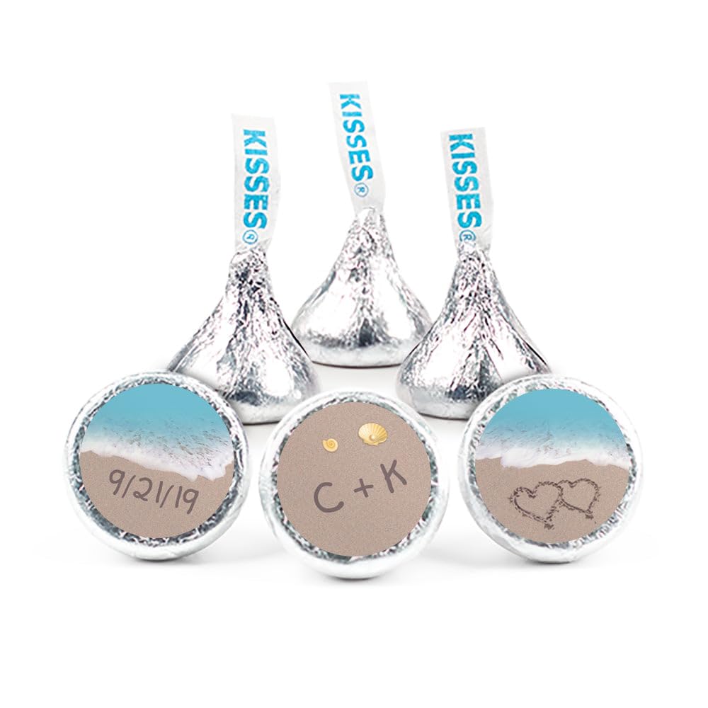 Beach Wedding Stickers 108 ct Personalized Wedding Favors for Kisses Candy (108 Count) - Bridal Shower Favors