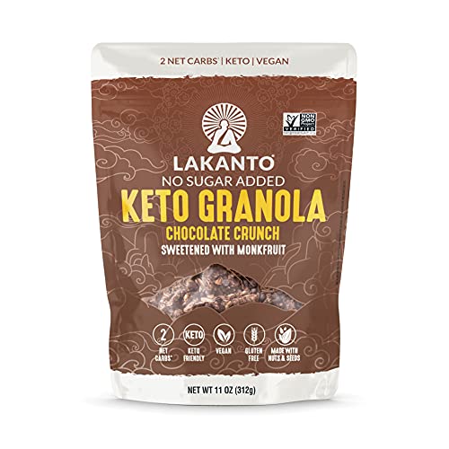 Lakanto Chocolate Crunch Granola - Delicious Snack, Quick Breakfast Cereal, Keto Friendly, Monk Fruit Sweetener, No Sugar Added, Vegan, Gluten Free
