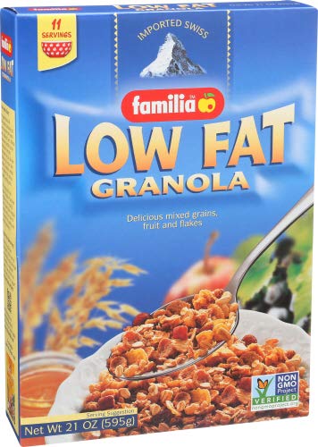 Familia Low-Fat Granola 21oz | Swiss Granola Cereal - Crunchy Toasted Grain and Fruit Flakes with Coconut and Honey (21-Ounce Box)