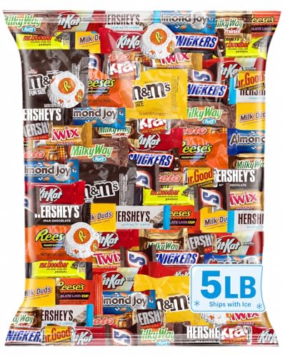 Chocolate Candy Variety Pack 5 LB Bulk Bag - Approx. 225 Individually Wrapped Treats - Assorted Milk & Dark Chocolate, Peanut Butter, Wafer & Coconut