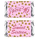 Pink 16th Birthday Miniatures Candy Bar Wrapper (Set of 60), Sweet 16 Mini Candy Bar Stickers, Sweet Sixteen Party Favors. Candy Not Included. Made in