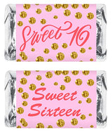 Pink 16th Birthday Miniatures Candy Bar Wrapper (Set of 60), Sweet 16 Mini Candy Bar Stickers, Sweet Sixteen Party Favors. Candy Not Included. Made in