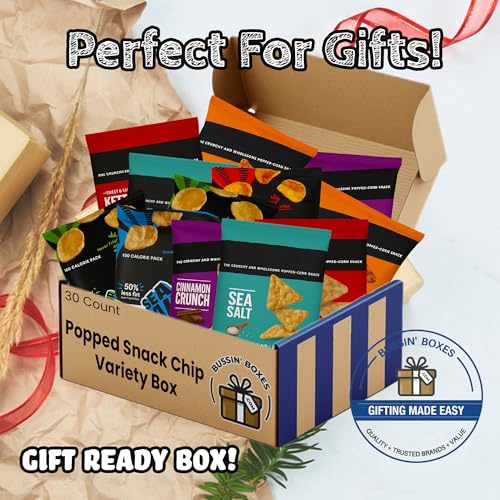 Popped Snack Variety Pack - 30 Count Snack Box with Air-Popped and Crunchy Chip Alternatives - Individually Wrapped Bags Assembled by Bussin Boxes