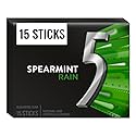 5 Gum Spearmint Sugarfree Gum, Piece Single Pack, Rain, 15 Count