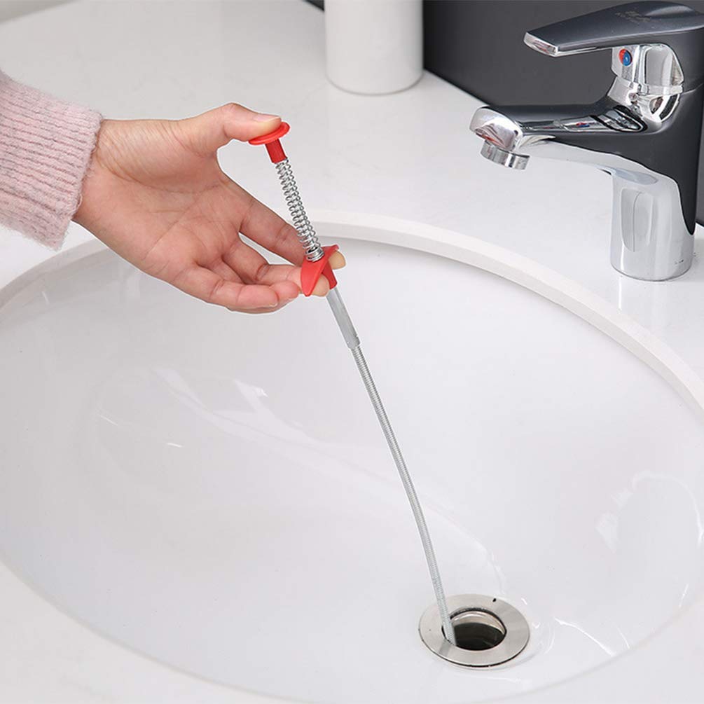 Familyhouse Bendable Sink Cleaning Hook Sewer Dredging Tool Kitchen Spring Pipe Hair Remover Kitchen Through Sewer Dredging Device Drain Opener Red