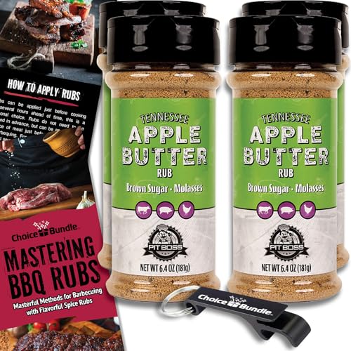 Pit Boss Tennessee Apple Butter Premium BBQ Barbecue Mixed Seasoning Spice & Rub 4 pk Choice Bundle (25.6 oz) + Guide & Keychain Bottle Opener (6