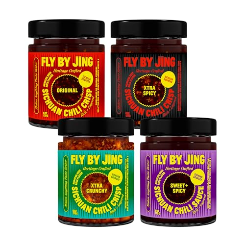 FLYBYJING Chili Crisp Bundle: Four Premium Chili Sauces Good on Noodles, Proteins, Veggies & Everything - Spicy, Savory, Crunchy Vegan Hot Sauces