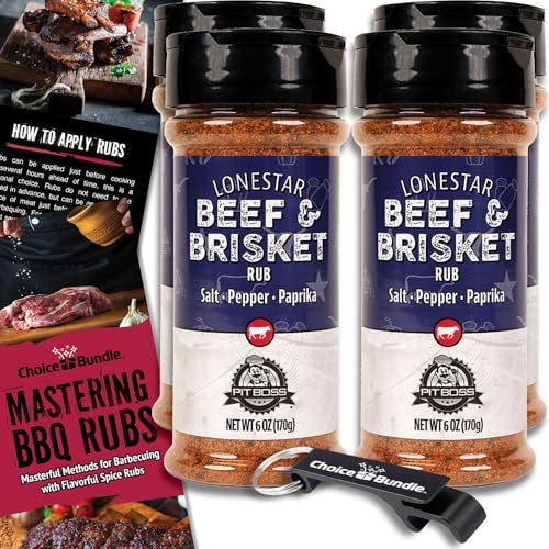 Pit Boss Lonestar Brisket - Texas Style Premium BBQ Barbecue Mixed Seasoning Spice & Rub 4 pk Choice Bundle (24 oz) + Guide & Bottle Opener (6 Items)!