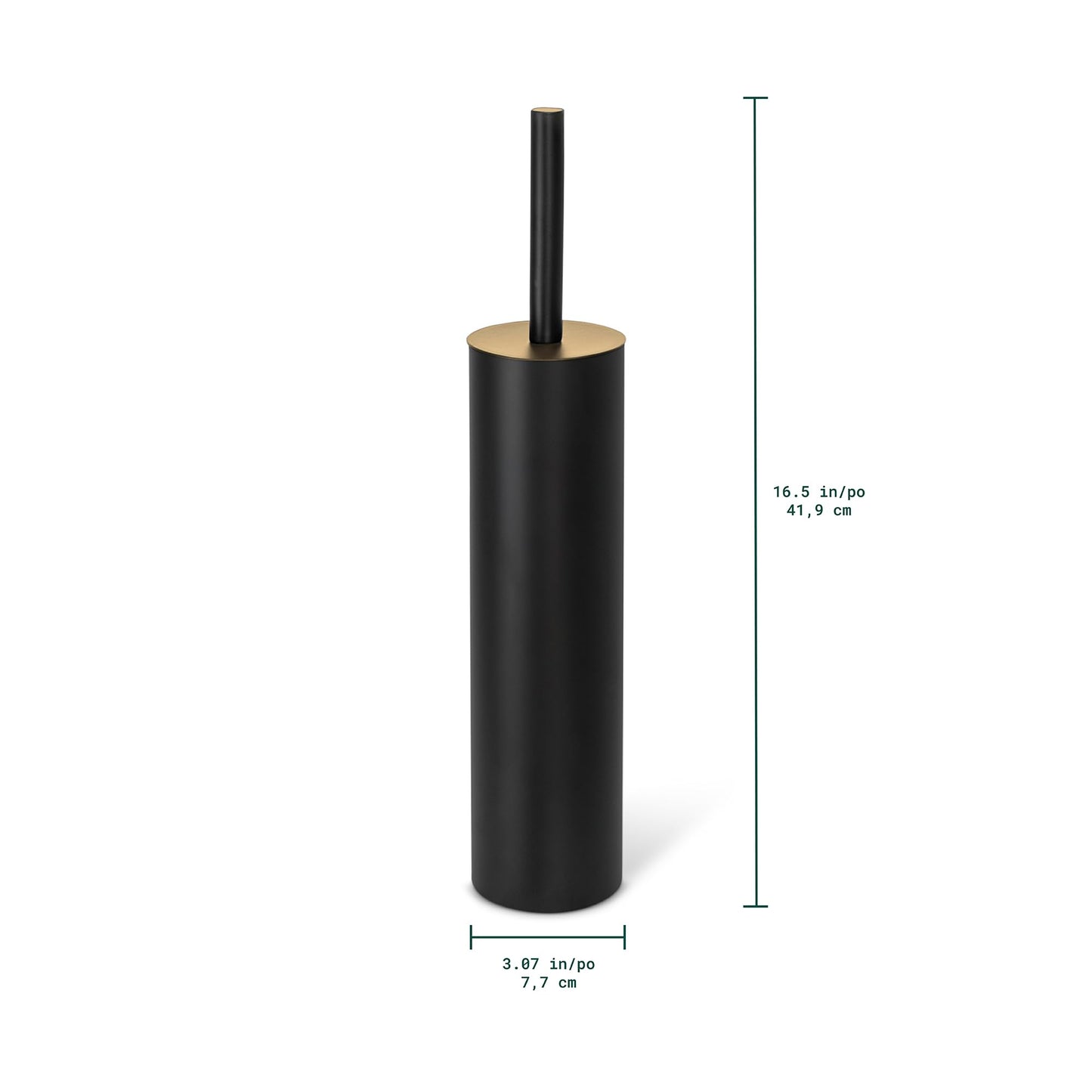 ACENTO Modern Slim Toilet Brush with Holder, Cylindrical Design, Soft Touch Finish (Soft Touch Black & Gold)