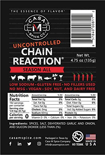 Casa M Spice Co® Uncontrolled Chain Reaction® Season-All• Low Sodium • Gluten Free • Keto Friendly BBQ Spices and Seasonings (Uncontrolled (2x as
