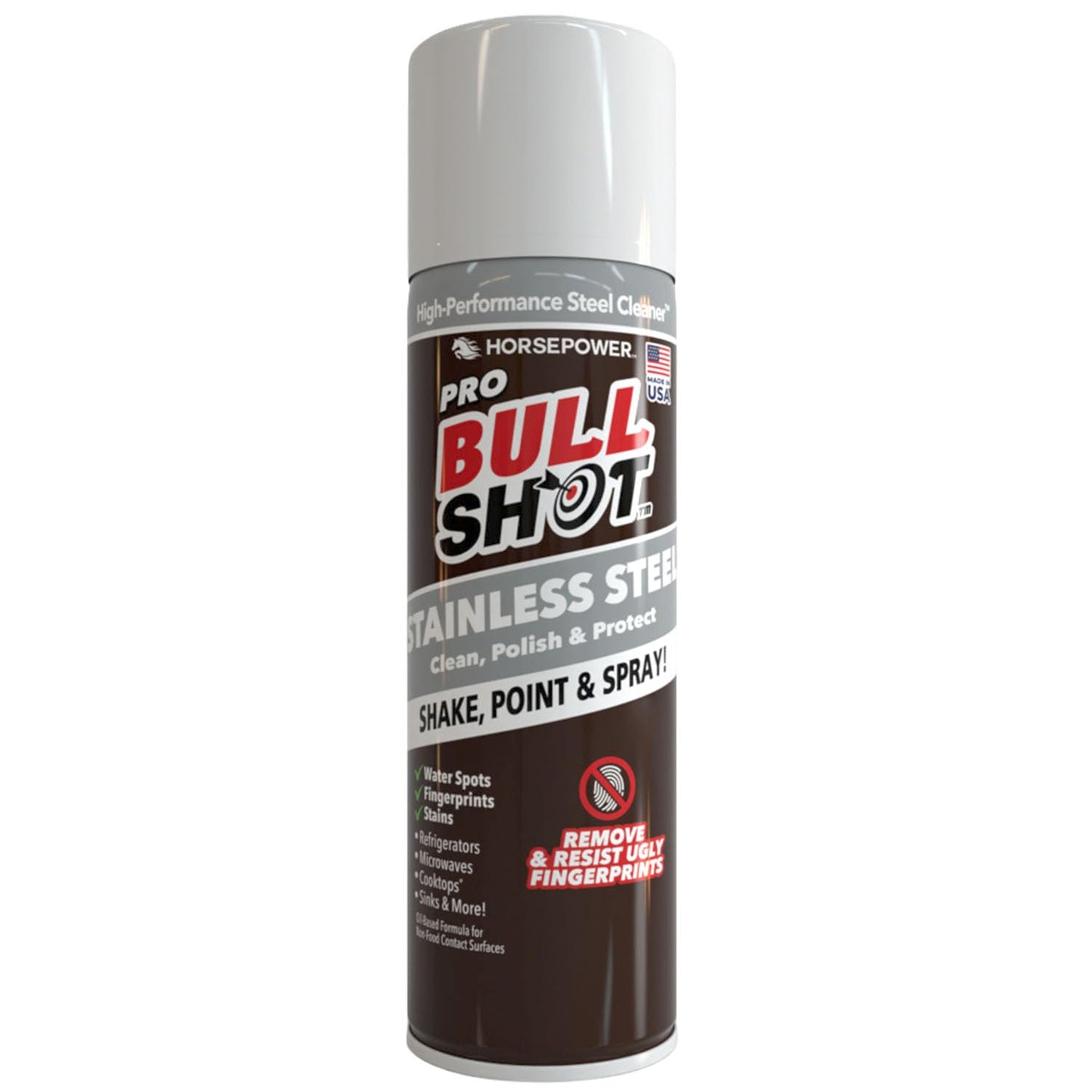 Horsepower Bull Shot Stainless Steel Cleaner Spray, As Seen On TV, Cleans, Polishes & Protects, Removes Greasy Fingerprints & Streaks