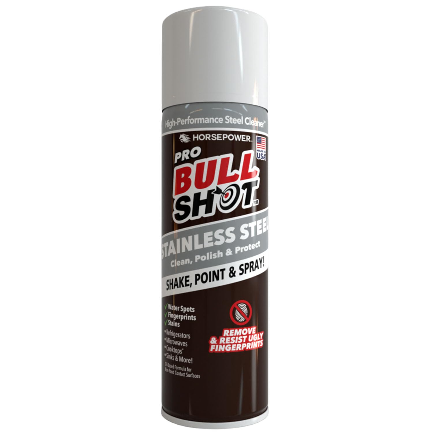 Horsepower Bull Shot Stainless Steel Cleaner Spray, As Seen On TV, Cleans, Polishes & Protects, Removes Greasy Fingerprints & Streaks