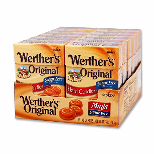 Werther's Sugar Free Mini Caramel Candies - Convenient Resealable Package, Mini Hard Candies for Snacks or Travel - 1.48 oz Boxes (Pack of 12)
