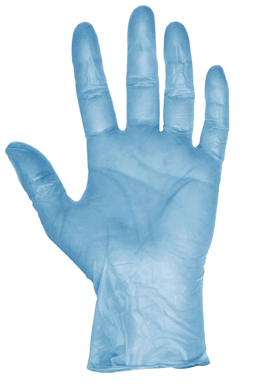 Blue Disposable Vinyl Gloves, Stauffer Defense, Powder Free, 10" Long Cuff, Tough & Strong - 2XL (Box of 100)
