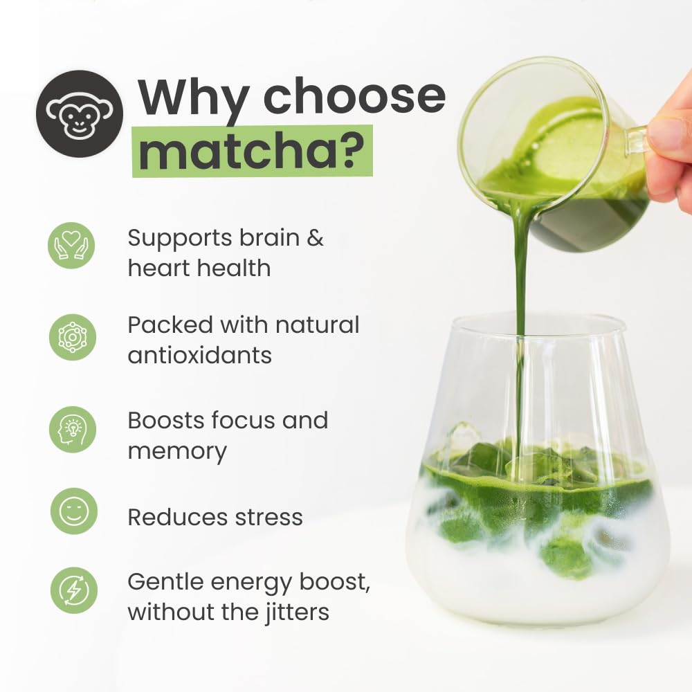 PureChimp Ceremonial Grade Matcha Powder 1.75oz. Pure Japanese Matcha Ceremonial Grade Tea, Shade-Grown in Kagoshima. Antioxidant-Rich Green Tea