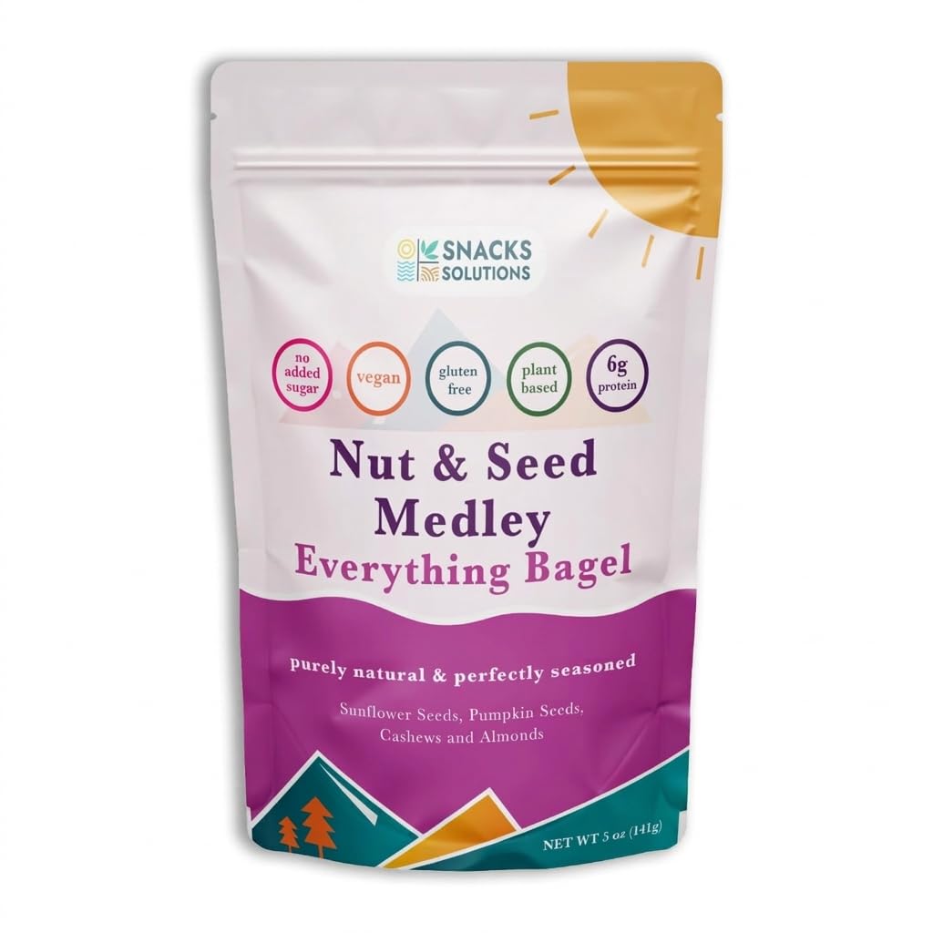 Snacks Solutions Nut and Seed Medley (5 oz -Pack of 6, Everything Bagel) Gluten Free, Natural and Perfectly Seasoned, Sunflower Seeds, Pumpkin seeds