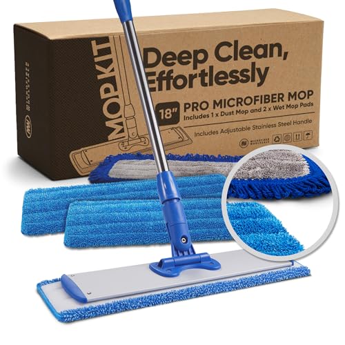 18” Pro Microfiber Hardwood Floor Mop - Cleans Floor in Seconds | Dust & Wet Mopping | Hardwood, Tile, Laminate & Vinyl with 3 Washable Pads, No