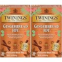 Twinings Gingerbread Joy Holiday Tea, Black Tea Naturally Flavored with Cinnamon and Ginger, Tea Bags Individually Wrapped, 20 Count Ea (Pack of 2)