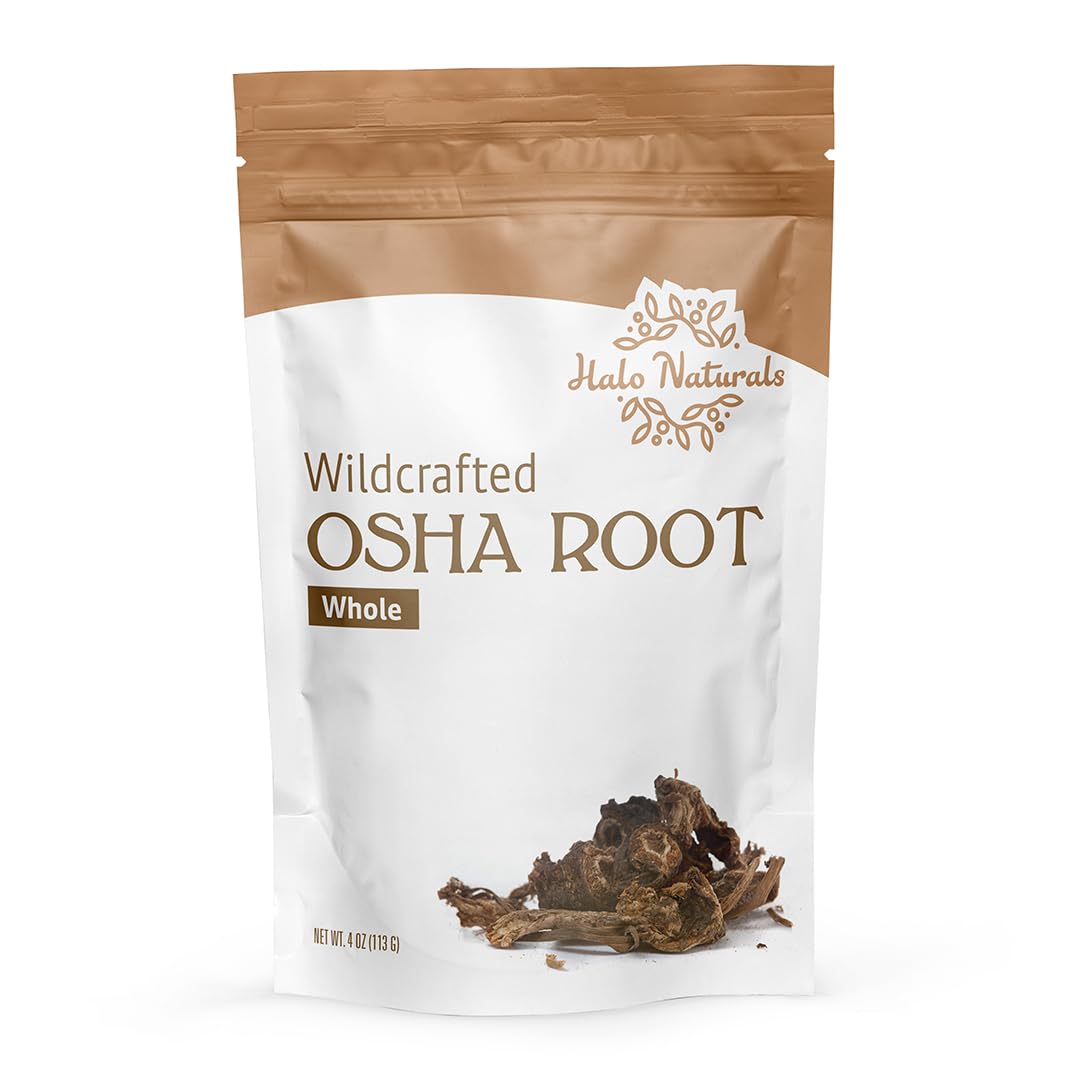 Halo Naturals Osha Root Whole Wildcrafted, 4 Ounces (Ligusticum porteri) Resealable Pouch| Packaged in The USA