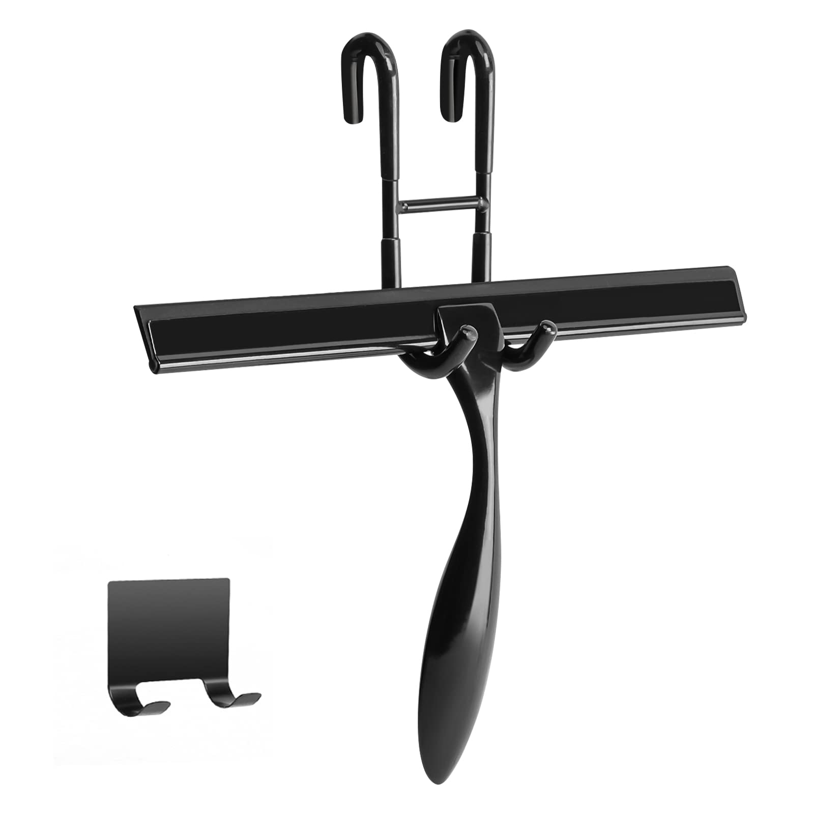 Simtive 10-Inch Shower Squeegee Set, Includes Shower Door Hook and Adhesive Hook, Squeegee for Shower Doors, Mirror and Window, Black
