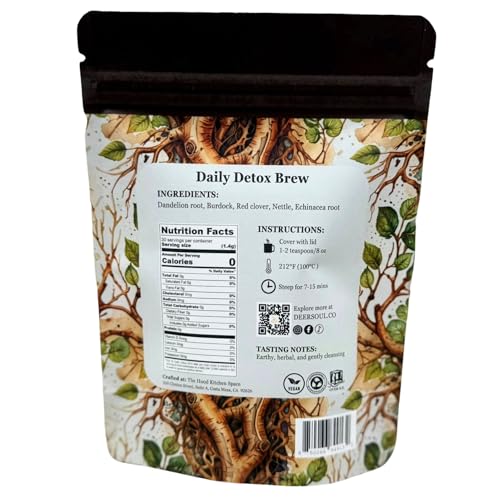 Deer Soul Daily Detox Brew Herbal Tea with Dandelion Root, Burdock, Red Clover, Nettle & Echinacea Root | Loose Leaf Tea, 1.5 oz