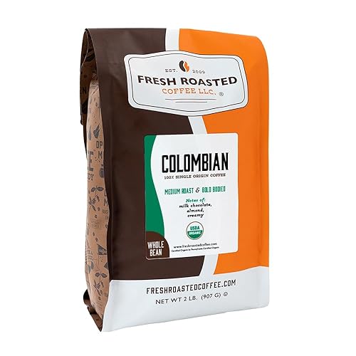 Fresh Roasted Coffee, Organic Colombian Whole Bean Coffee, Medium Roast, USDA Organic, 100% Single Origin, Kosher, 2 lb (32 oz)