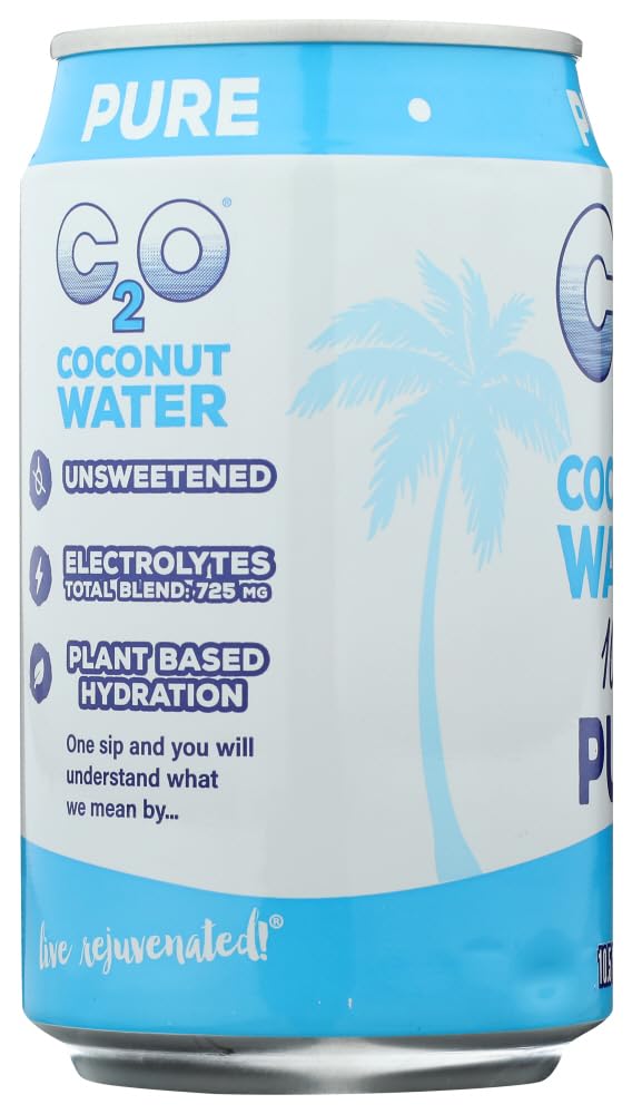C2O Pure Coconut Water | Plant Based | Non-GMO | No Added Sugar | Essential Electrolytes | 10.5 Fl Oz (Pack of 24)