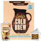 GRADY’S COLD BREW, French Vanilla, 100% Arabica Ground Coffee & Chicory Pouches, TWO Bundles of 4 Easy-to-Brew Bean Bags, Makes 24 drinks
