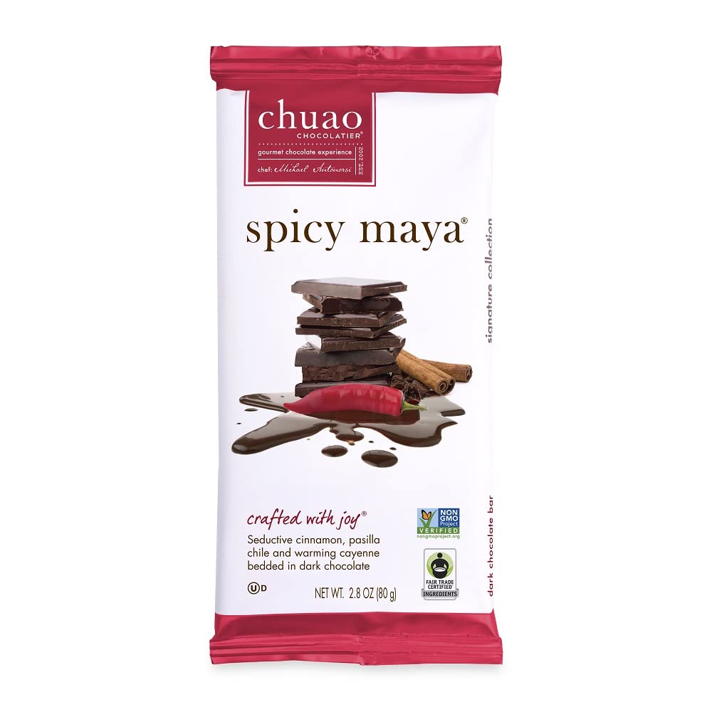 Chuao Chocolatier Spicy Maya Dark Chocolate Bars | Gourmet Cinnamon Cayenne Artisan No Preservatives | 4 Pack (2.8 oz each)