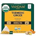 VAHDAM Organic Turmeric Ginger Herbal Tea Bags (100 Pyramid Tea Bags) Caffeine Free, Non GMO | 100% Pure Herbal Blend - Savory & Spicy, Plant-Based