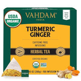 VAHDAM Organic Turmeric Ginger Herbal Tea Bags (100 Pyramid Tea Bags) Caffeine Free, Non GMO | 100% Pure Herbal Blend - Savory & Spicy, Plant-Based