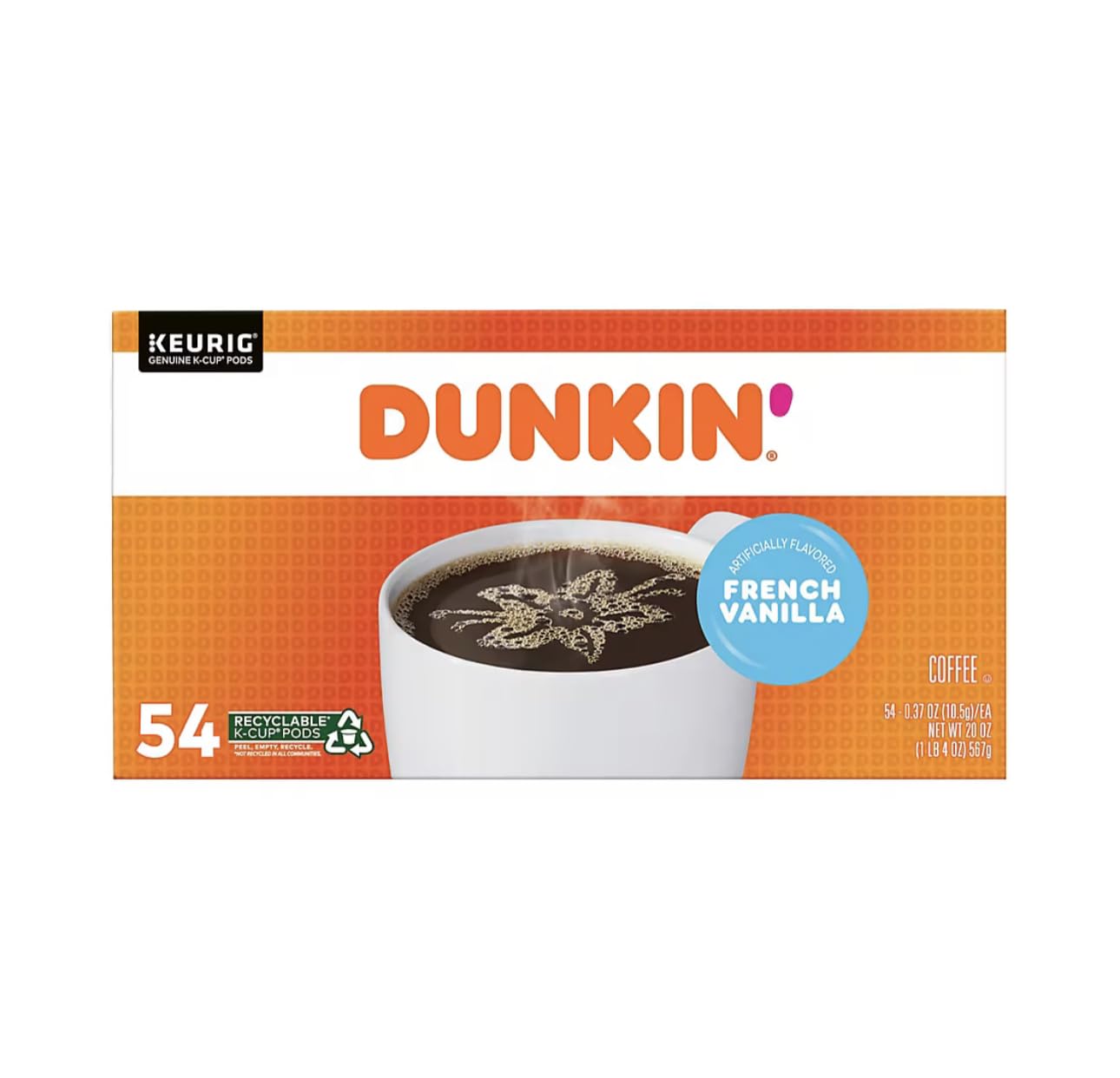 Dunkin' French Vanilla Coffee, 54 Keurig K-Cup Pods