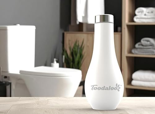 Toodaloo High Pressure Toilet Cleaning Spray Bottle, Soft Silicone, White with Chrome Lid, Easy to Clean, Remove Skid Marks, Diarrhea Overspray, or