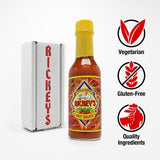 RICKEY'S Original World Famous Sauce, Gourmet Hot Sauce with Aged Red Peppers, Distilled Vinegar, Salt, Granulated Garlic, in a Bottle, 5 oz.