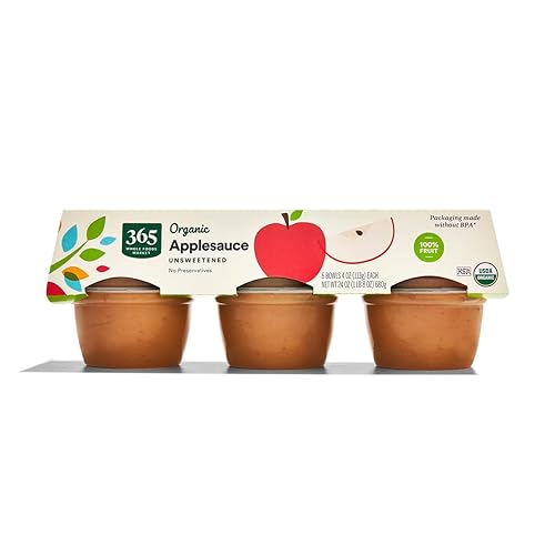 365 by Whole Foods Market, Organic Unsweetened Apple Sauce Cups, 4 Ounce (Pack of 6)