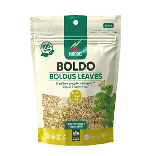 Hanan Peruvian Secrets Boldo Herbal Tea | 100% Natural Boldus | 1.06oz / 30g | Natural Detox and Diuretic Aid|Promotes Good Digestion (Single Pack)