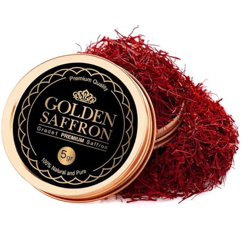 Golden Saffron, Finest Pure Premium All Red Saffron Threads, Grade A+ Super Negin, Non-GMO Verified. For Tea, Paella, Rice, Desserts, Golden Milk