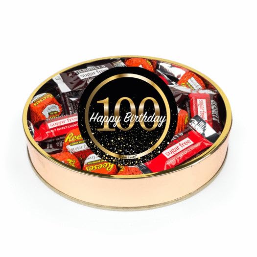 100th Birthday Sugar Free Candy Large Candy Gift Tin With Chocolate Mix