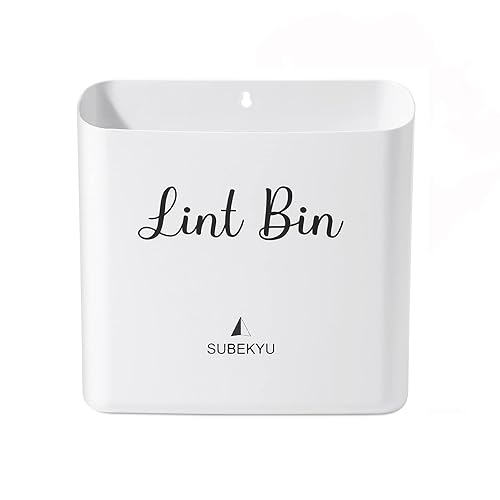SUBEKYU Magnetic Lint Bin for Laundry Room, Small Waste Bin or Laundry Storage Container for Hanging on Dryer/Washer/Wall, 0.85 Gallon, White