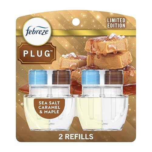 Febreze Plug In Air Freshener, Odor-Fighting Scented Oil Refill, Sea Salt Caramel & Maple, 2 Refill