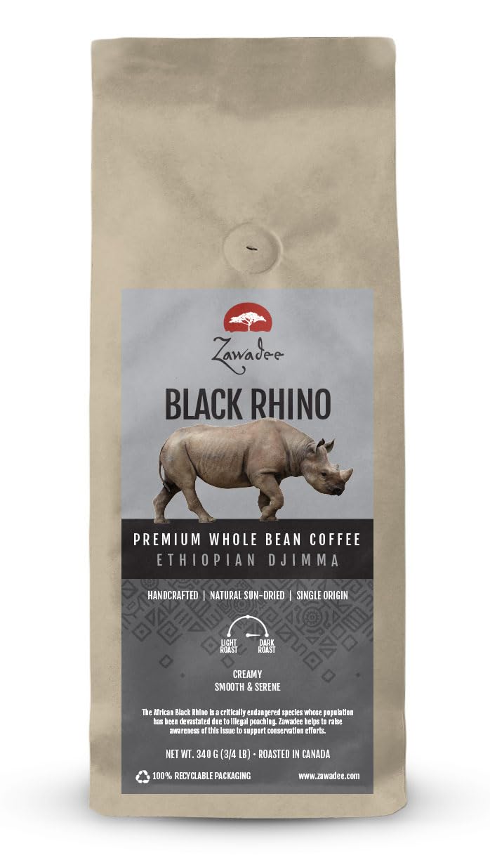 Whole Bean Coffee Black Rhino Ethiopian Djimma 3/4 lb 340 grams