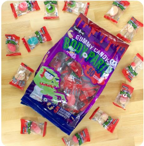 HUBZ Assorted Halloween Gummy Body Parts with Felt Baskets, 50 Pieces