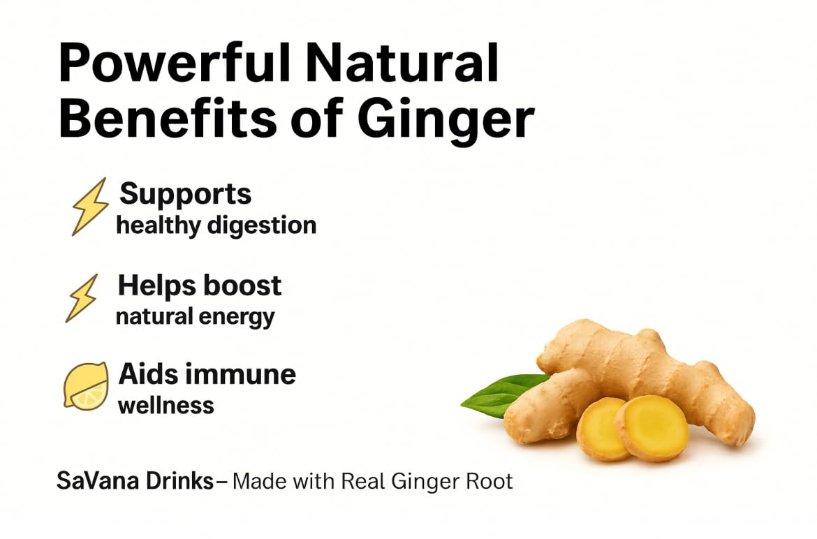 SaVana DrinKs Ginger Juice, 12 oz (15?Pack) - Natural Ginger Wellness Drink with Pineapple & Lemon for Immunity, Energy & Gut Support