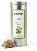 Clearday Calm Ashwagandha Tea with Chamomile, Lemon Balm & Spearmint | Herbal Stress Relief Tea for Daily Calm | 20 Pyramid Bags | Premium Tin