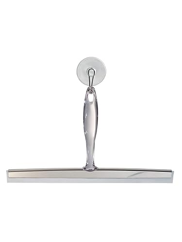 iDesign Zia Metal and Plastic Bathroom Squeegee for Shower, Glass Doors, Floors, Mirrors, with Suction Hook Holder , 12 Inches, Clear and Stainless