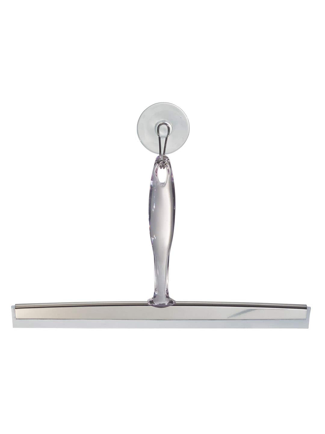 iDesign Zia Metal and Plastic Bathroom Squeegee for Shower, Glass Doors, Floors, Mirrors, with Suction Hook Holder , 12 Inches, Clear and Stainless